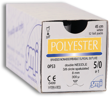 Polyester weiss gefl. USP 5/0 45cm, 2xDSP8,0mm/350µm 